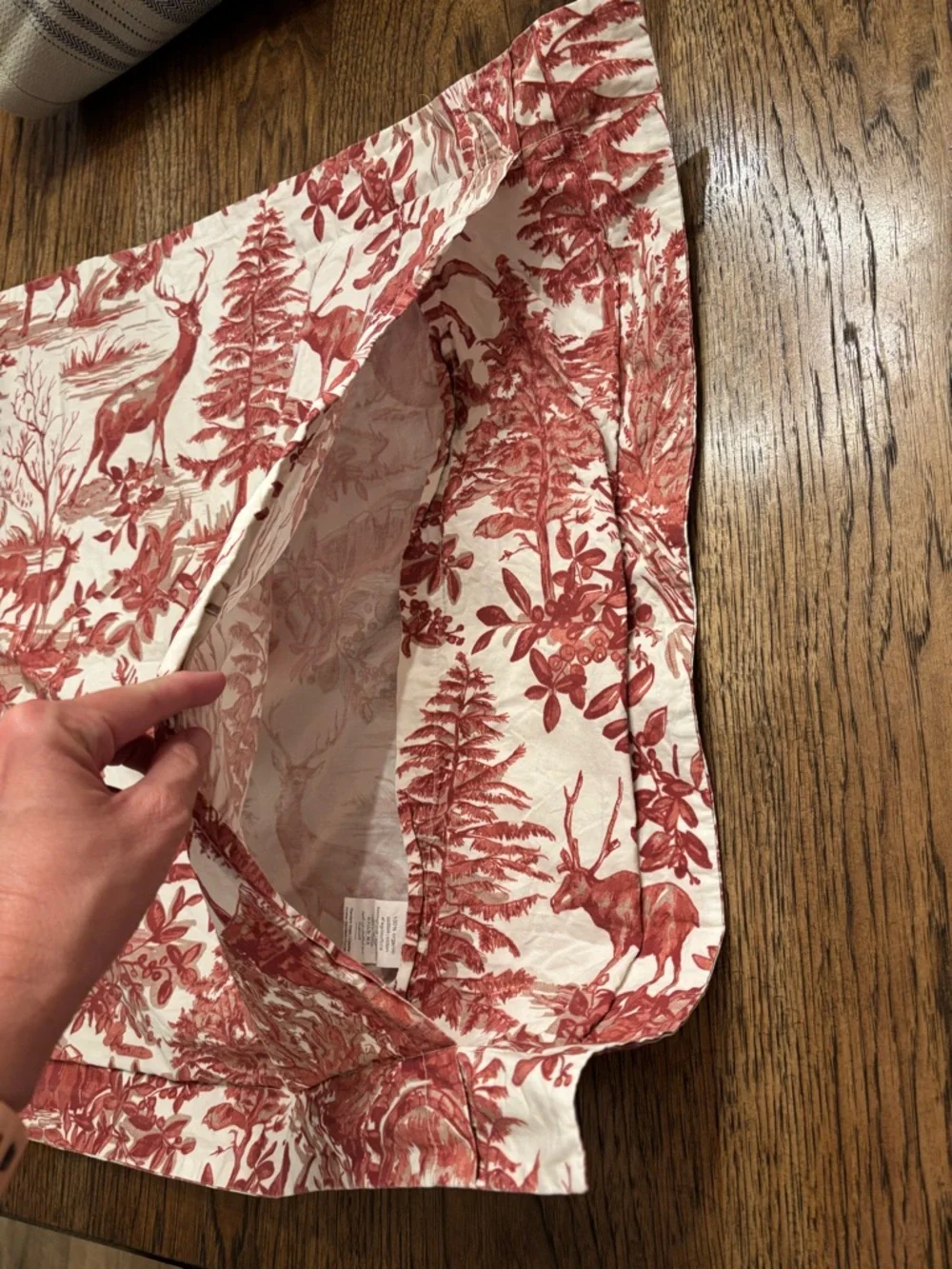 Pottery Barn Woodland Toile Full Queen Duvet Cover + 2 Shams Red Ivory Deer